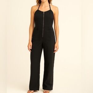 NWOT I Heart Halter Wide Leg Black Half Zip Jumpsuit size Medium